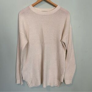 Kersh Cream Crew Neck Sweater with Ribbed Detailing merino wool blend.